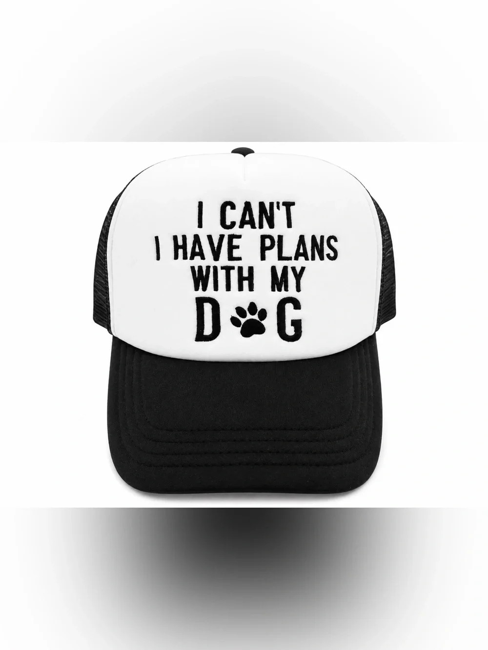 I Can't I Have Plans With My Dog Black & White Trucker Cap